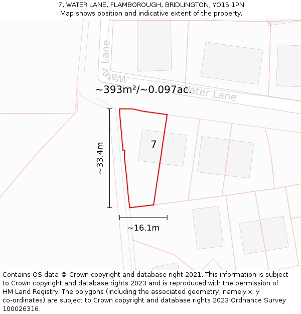 7, WATER LANE, FLAMBOROUGH, BRIDLINGTON, YO15 1PN: Plot and title map