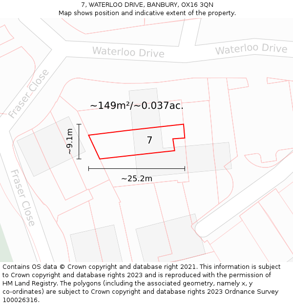 7, WATERLOO DRIVE, BANBURY, OX16 3QN: Plot and title map