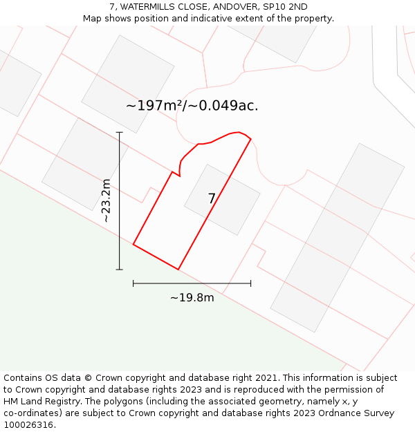 7, WATERMILLS CLOSE, ANDOVER, SP10 2ND: Plot and title map