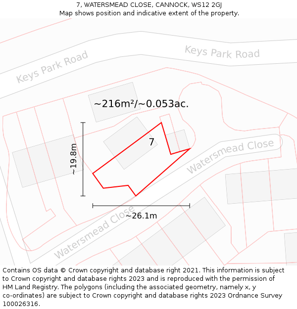 7, WATERSMEAD CLOSE, CANNOCK, WS12 2GJ: Plot and title map