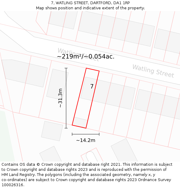 7, WATLING STREET, DARTFORD, DA1 1RP: Plot and title map