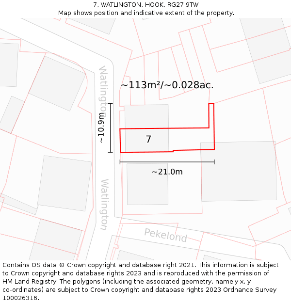 7, WATLINGTON, HOOK, RG27 9TW: Plot and title map