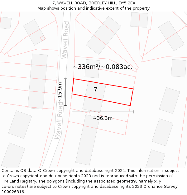 7, WAVELL ROAD, BRIERLEY HILL, DY5 2EX: Plot and title map