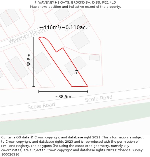 7, WAVENEY HEIGHTS, BROCKDISH, DISS, IP21 4LD: Plot and title map