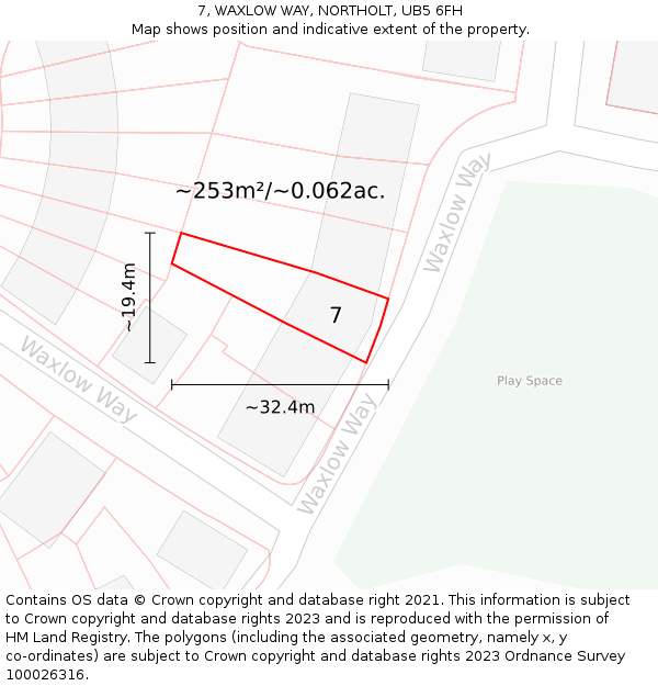 7, WAXLOW WAY, NORTHOLT, UB5 6FH: Plot and title map