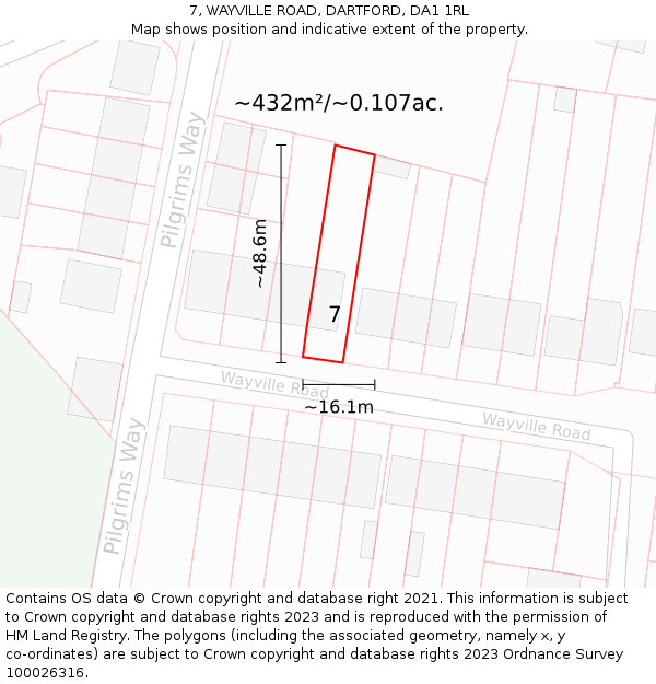 7, WAYVILLE ROAD, DARTFORD, DA1 1RL: Plot and title map