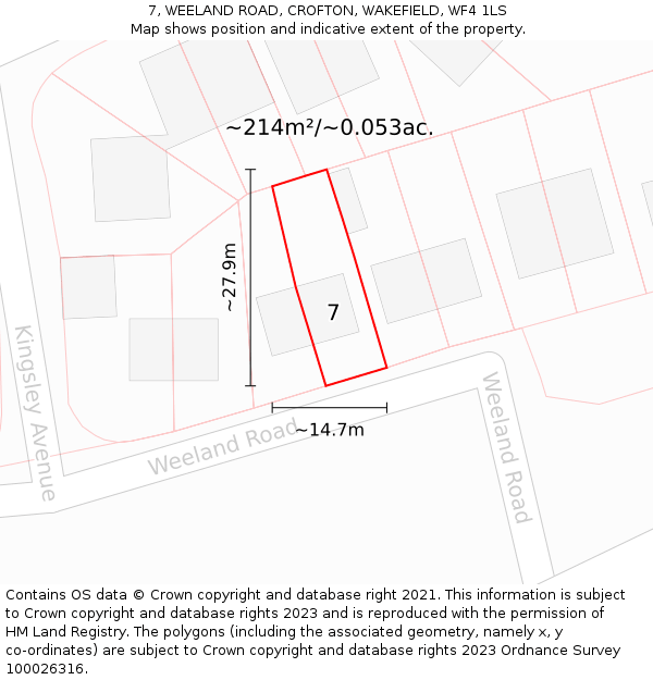 7, WEELAND ROAD, CROFTON, WAKEFIELD, WF4 1LS: Plot and title map