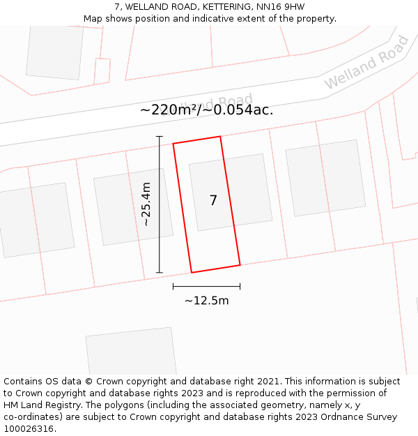 7, WELLAND ROAD, KETTERING, NN16 9HW: Plot and title map