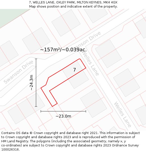 7, WELLES LANE, OXLEY PARK, MILTON KEYNES, MK4 4GX: Plot and title map