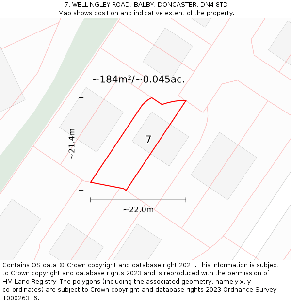 7, WELLINGLEY ROAD, BALBY, DONCASTER, DN4 8TD: Plot and title map