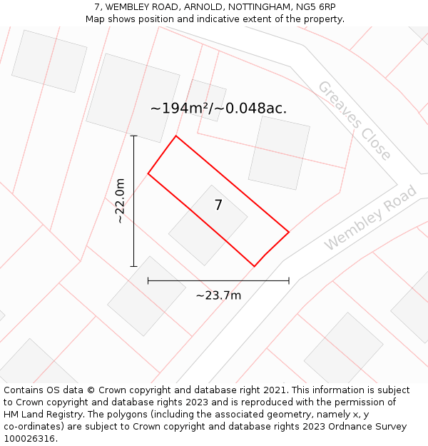 7, WEMBLEY ROAD, ARNOLD, NOTTINGHAM, NG5 6RP: Plot and title map