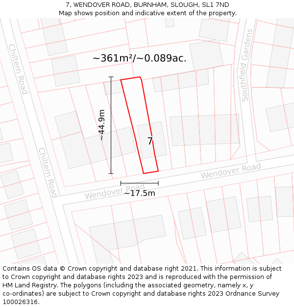 7, WENDOVER ROAD, BURNHAM, SLOUGH, SL1 7ND: Plot and title map