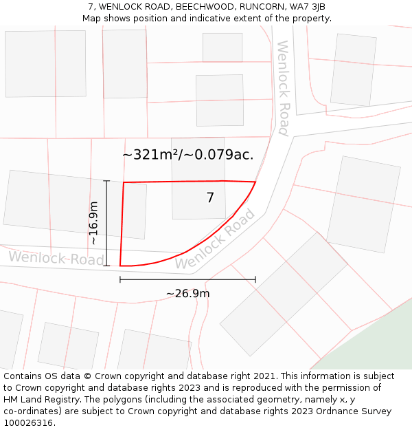 7, WENLOCK ROAD, BEECHWOOD, RUNCORN, WA7 3JB: Plot and title map