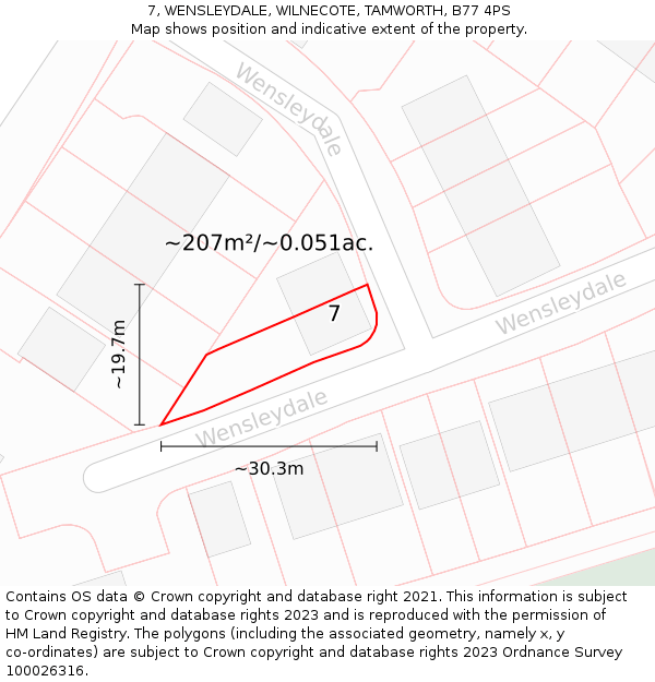 7, WENSLEYDALE, WILNECOTE, TAMWORTH, B77 4PS: Plot and title map