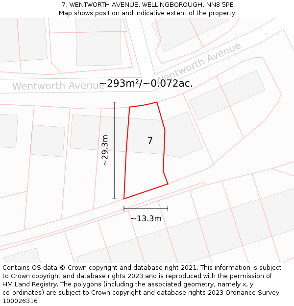 7, WENTWORTH AVENUE, WELLINGBOROUGH, NN8 5PE: Plot and title map