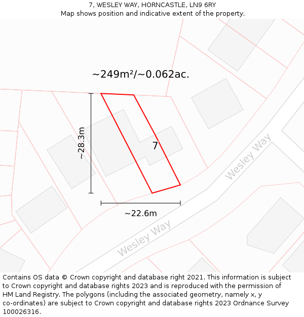 7, WESLEY WAY, HORNCASTLE, LN9 6RY: Plot and title map