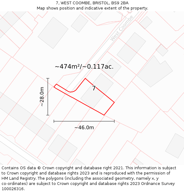 7, WEST COOMBE, BRISTOL, BS9 2BA: Plot and title map