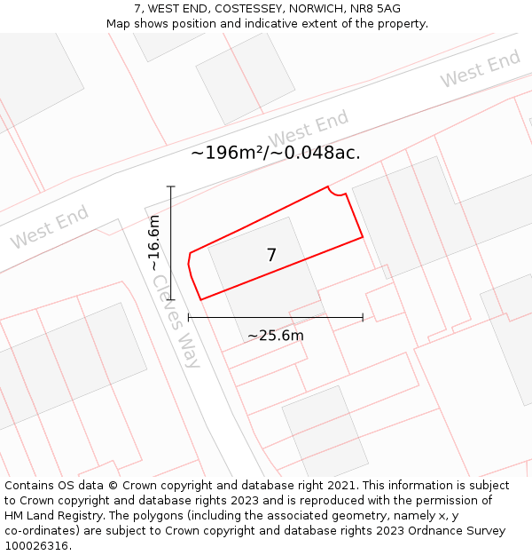 7, WEST END, COSTESSEY, NORWICH, NR8 5AG: Plot and title map