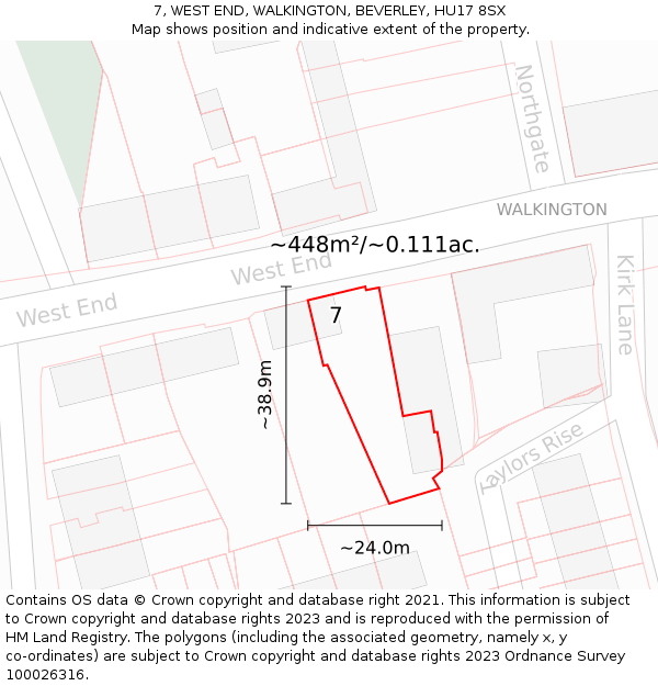 7, WEST END, WALKINGTON, BEVERLEY, HU17 8SX: Plot and title map