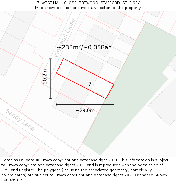 7, WEST HALL CLOSE, BREWOOD, STAFFORD, ST19 9EY: Plot and title map