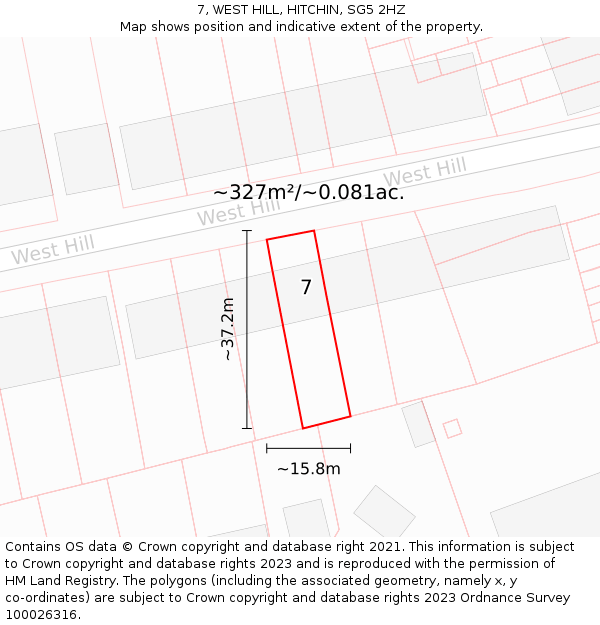 7, WEST HILL, HITCHIN, SG5 2HZ: Plot and title map