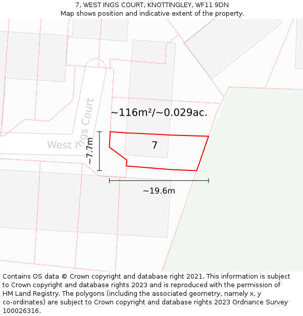 7, WEST INGS COURT, KNOTTINGLEY, WF11 9DN: Plot and title map