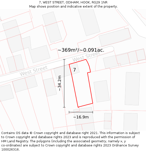 7, WEST STREET, ODIHAM, HOOK, RG29 1NR: Plot and title map