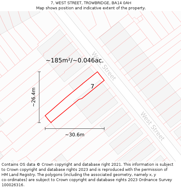 7, WEST STREET, TROWBRIDGE, BA14 0AH: Plot and title map
