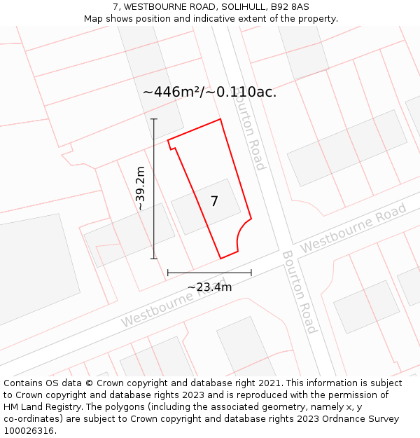 7, WESTBOURNE ROAD, SOLIHULL, B92 8AS: Plot and title map