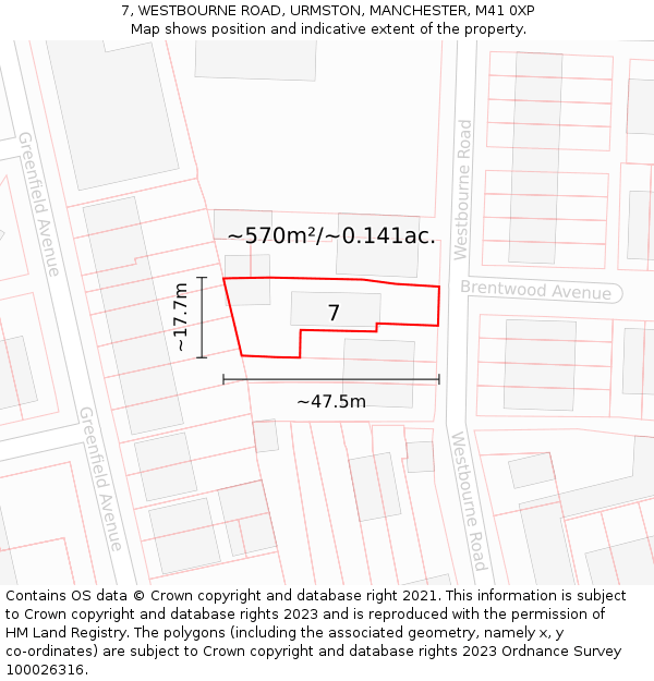 7, WESTBOURNE ROAD, URMSTON, MANCHESTER, M41 0XP: Plot and title map