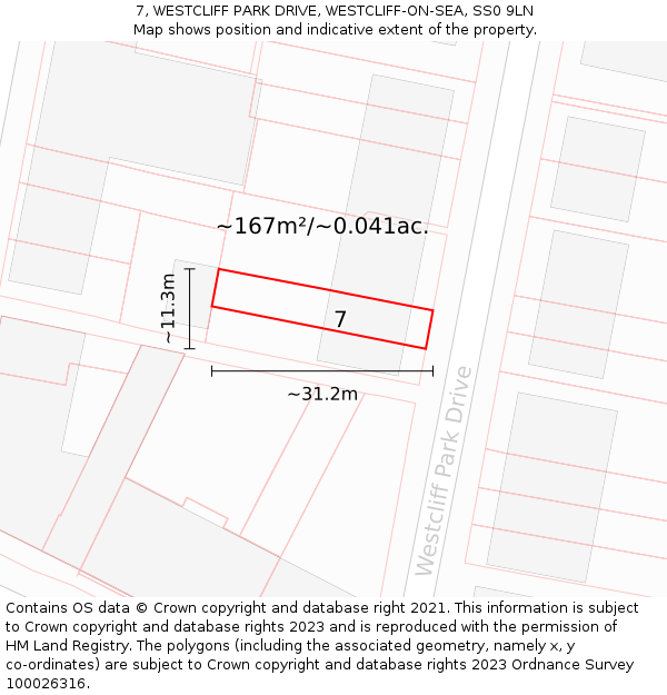 7, WESTCLIFF PARK DRIVE, WESTCLIFF-ON-SEA, SS0 9LN: Plot and title map