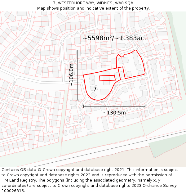 7, WESTERHOPE WAY, WIDNES, WA8 9QA: Plot and title map