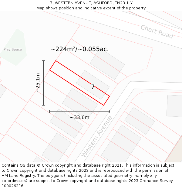 7, WESTERN AVENUE, ASHFORD, TN23 1LY: Plot and title map