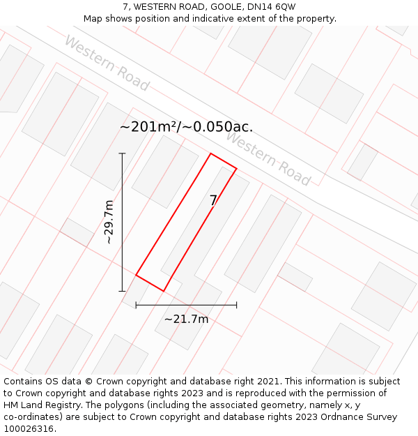 7, WESTERN ROAD, GOOLE, DN14 6QW: Plot and title map