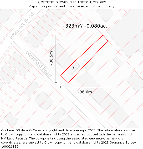 7, WESTFIELD ROAD, BIRCHINGTON, CT7 9RW: Plot and title map