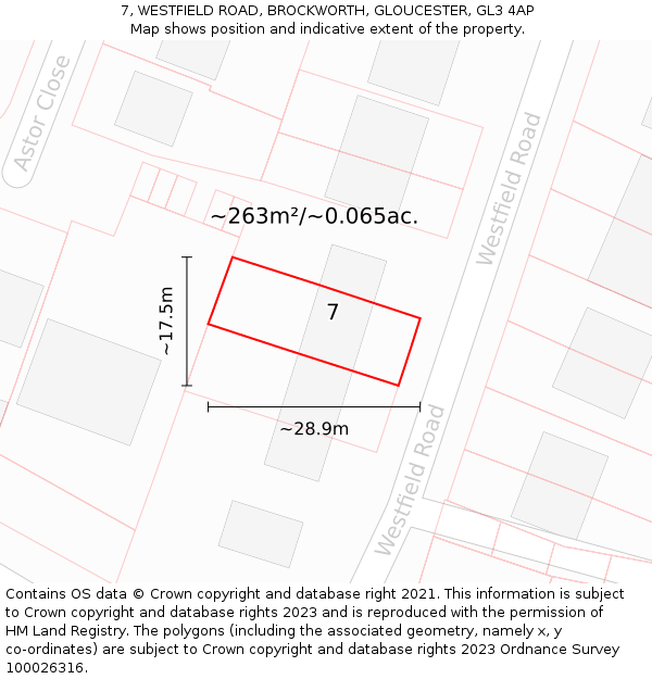 7, WESTFIELD ROAD, BROCKWORTH, GLOUCESTER, GL3 4AP: Plot and title map