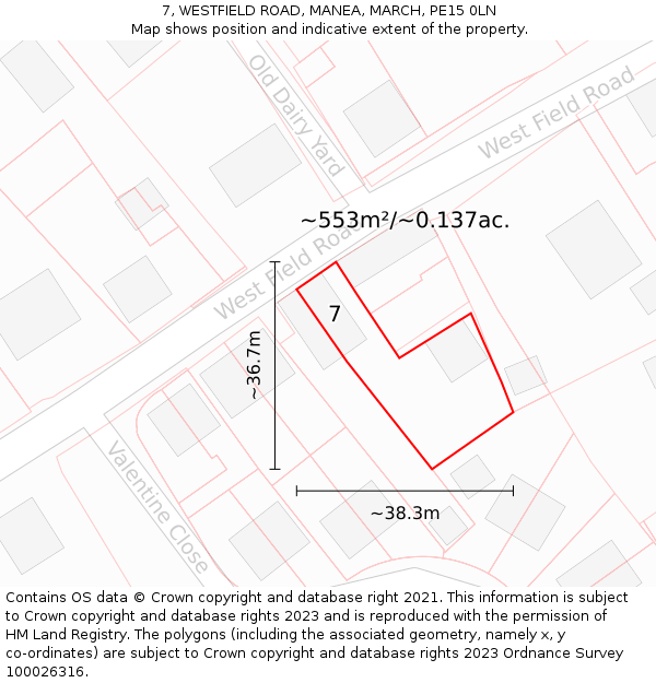 7, WESTFIELD ROAD, MANEA, MARCH, PE15 0LN: Plot and title map