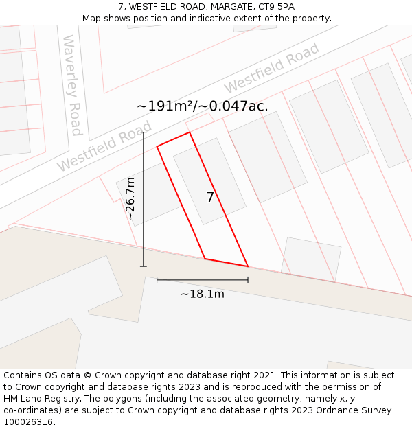 7, WESTFIELD ROAD, MARGATE, CT9 5PA: Plot and title map