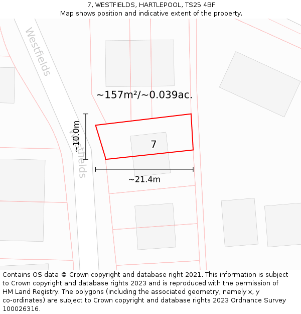 7, WESTFIELDS, HARTLEPOOL, TS25 4BF: Plot and title map