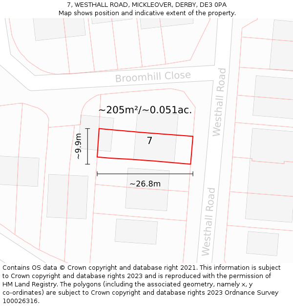 7, WESTHALL ROAD, MICKLEOVER, DERBY, DE3 0PA: Plot and title map