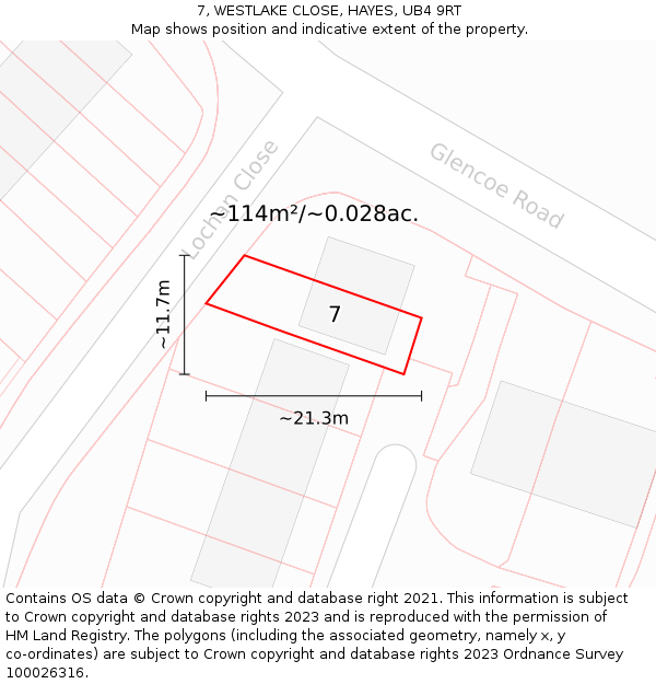 7, WESTLAKE CLOSE, HAYES, UB4 9RT: Plot and title map