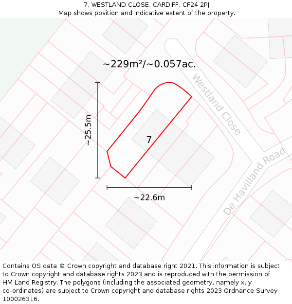 7, WESTLAND CLOSE, CARDIFF, CF24 2PJ: Plot and title map