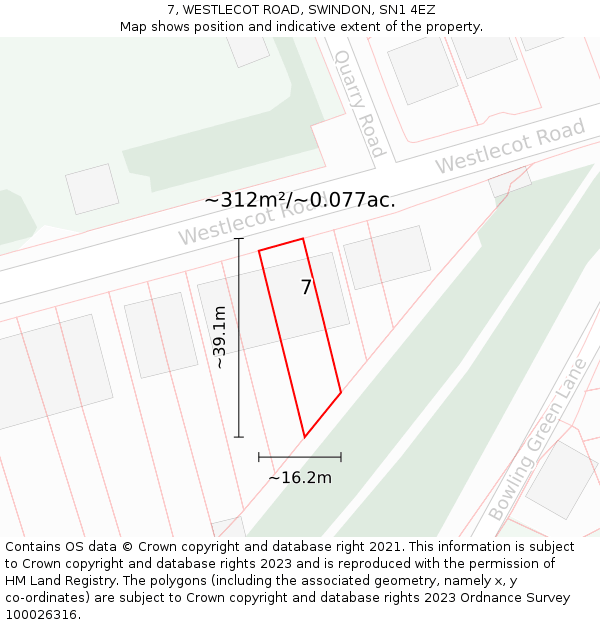 7, WESTLECOT ROAD, SWINDON, SN1 4EZ: Plot and title map