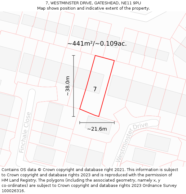 7, WESTMINSTER DRIVE, GATESHEAD, NE11 9PU: Plot and title map