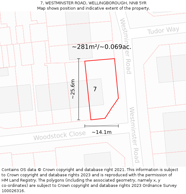 7, WESTMINSTER ROAD, WELLINGBOROUGH, NN8 5YR: Plot and title map