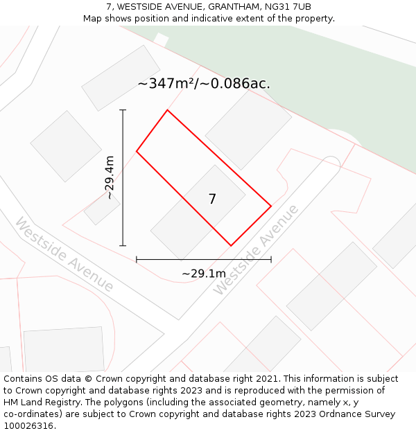 7, WESTSIDE AVENUE, GRANTHAM, NG31 7UB: Plot and title map