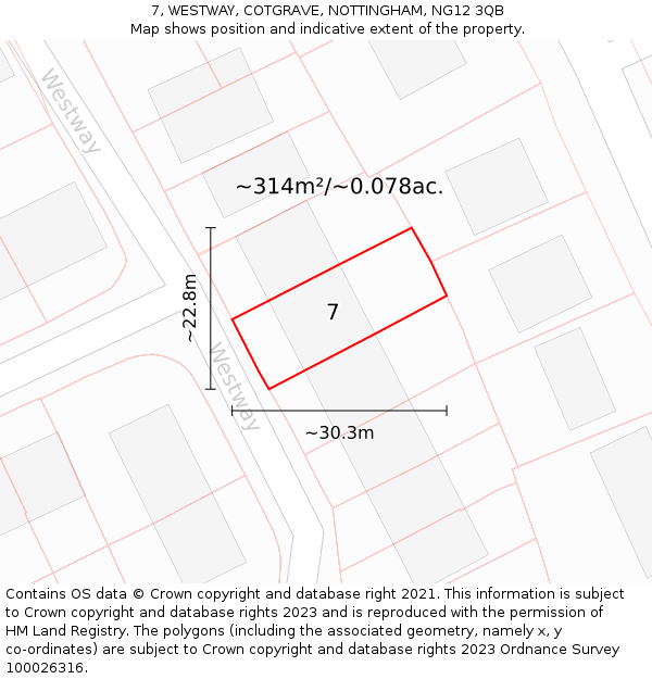 7, WESTWAY, COTGRAVE, NOTTINGHAM, NG12 3QB: Plot and title map