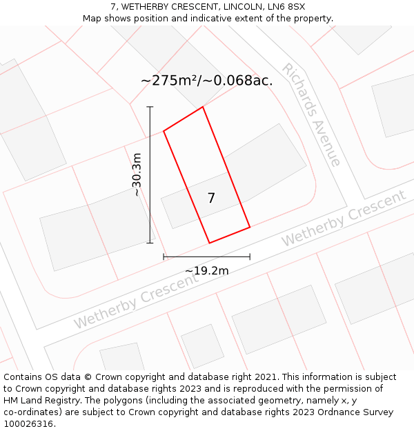 7, WETHERBY CRESCENT, LINCOLN, LN6 8SX: Plot and title map