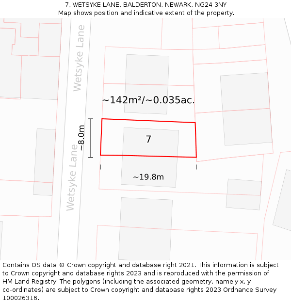 7, WETSYKE LANE, BALDERTON, NEWARK, NG24 3NY: Plot and title map