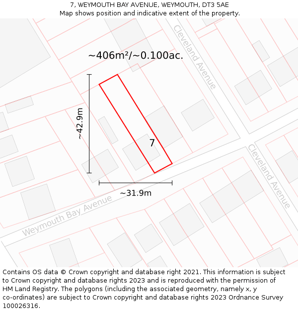 7, WEYMOUTH BAY AVENUE, WEYMOUTH, DT3 5AE: Plot and title map